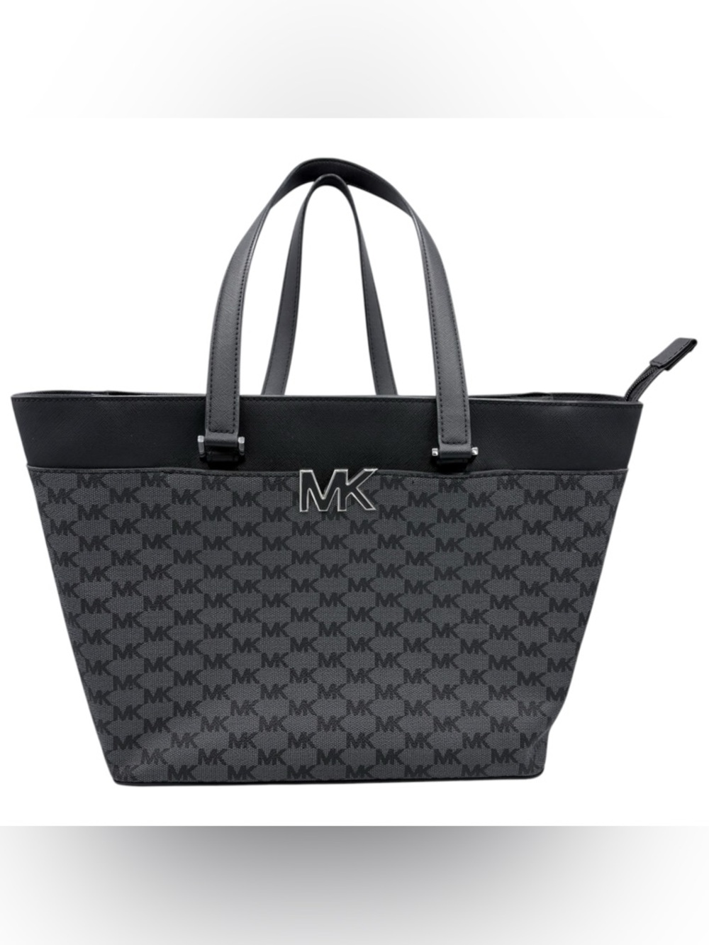 MICHAEL KORS Florence Large MK LOGO Zip Black Tote Shoulder Bag Purse MSRP $325